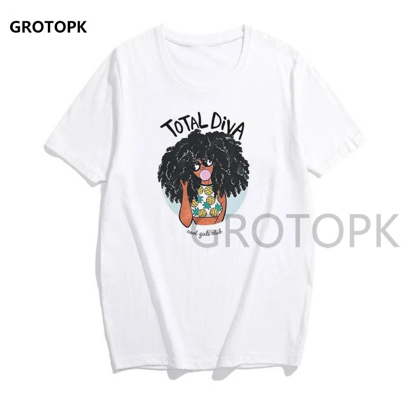 Melanin футболки с принтом для женщин белая футболка с коротким рукавом Poppin женская летняя одежда Kawaii Harajuku Топ уличная одежда