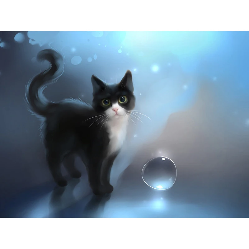 Полный квадрат/Круглая сверкающая алмазная вышивка Черный кот 5D DIY Алмазная живопись Крестиком Стразовая мозаика декор