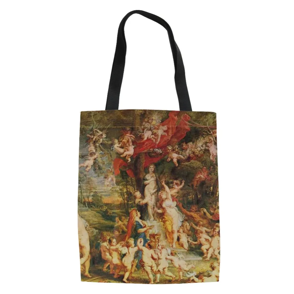 Famous Painting Shopping Bags Travel Custom Reusable Handbag Women Shoulder Cloth Pouch Foldable Girl Olils Large Linen Bag | Багаж и