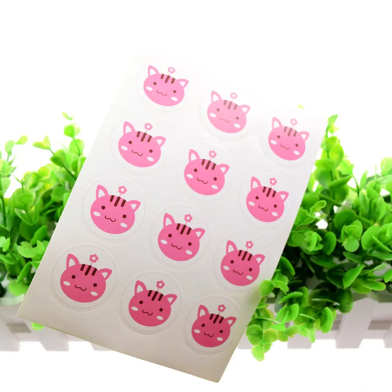 Hand made Cute cat Pink Seals Sticker DIY Scrapbooking Kraft Paper Labels Envelopes packaging Label For Cake Box Wrapping Baking | Дом и сад