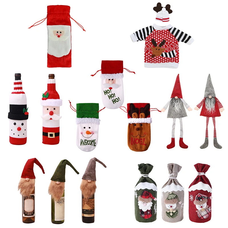 42 Types Christmas Wine Bottle Set Santa Claus Snowman Deer Cover Clothes Kitchen Decor for New Year Xmas Dinner Party | Дом и сад