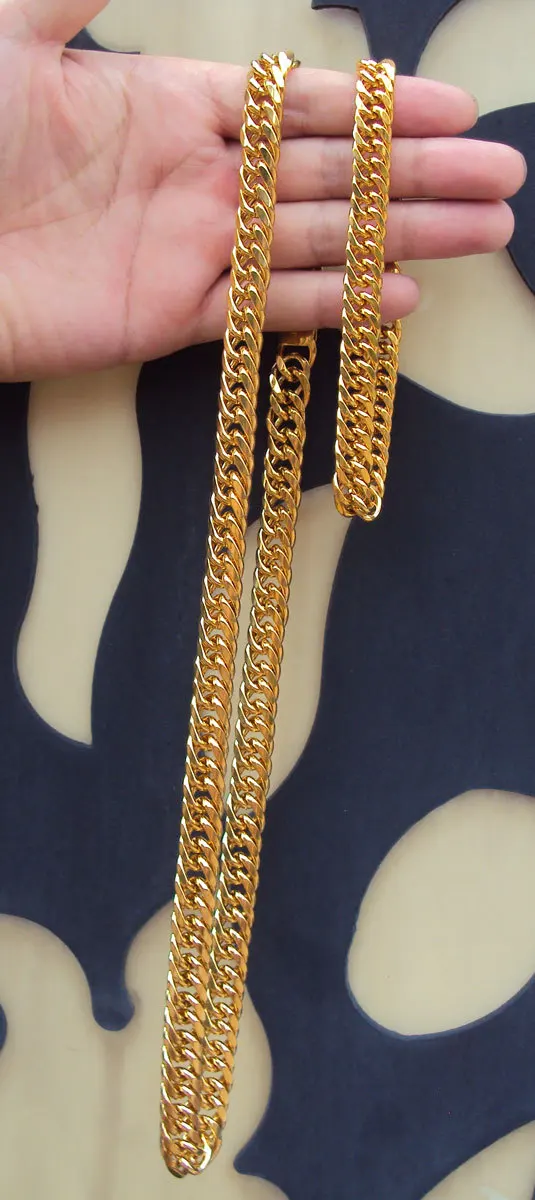 Мужской тяжелый Золотой GF кубинский звеньевой браслет цепочка ожерелье набор