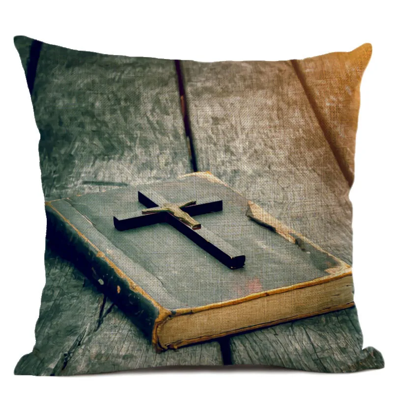 Art cushion cover Christian culture Bible cross Jesus pattern cotton and hemp pillow living room sofa decoration 45x45cm