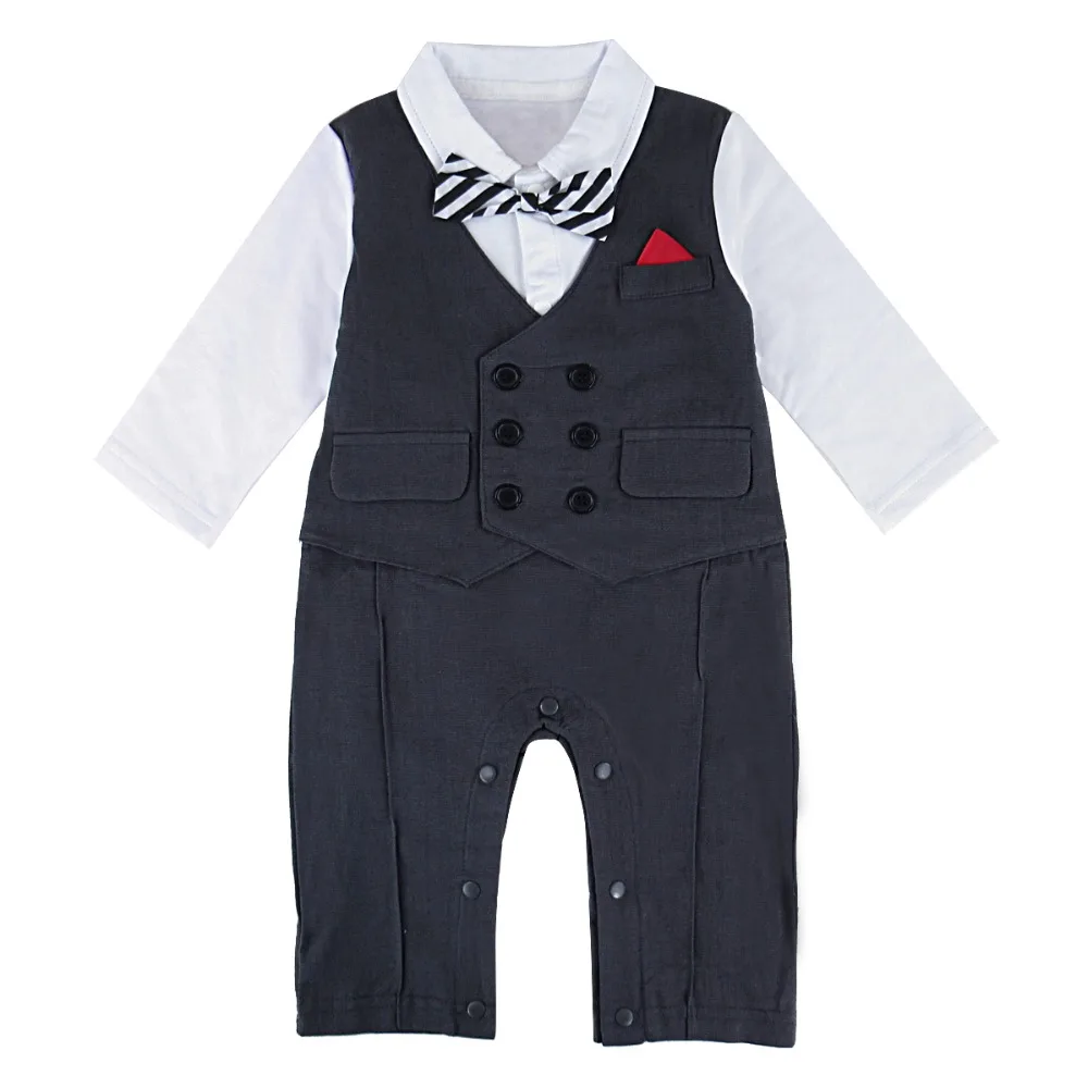 Baby Boy Suit Wedding Romper Newborn Baptism Formal Outfit Infant Party Gentleman Clothes Costume Set Long Sleeves |