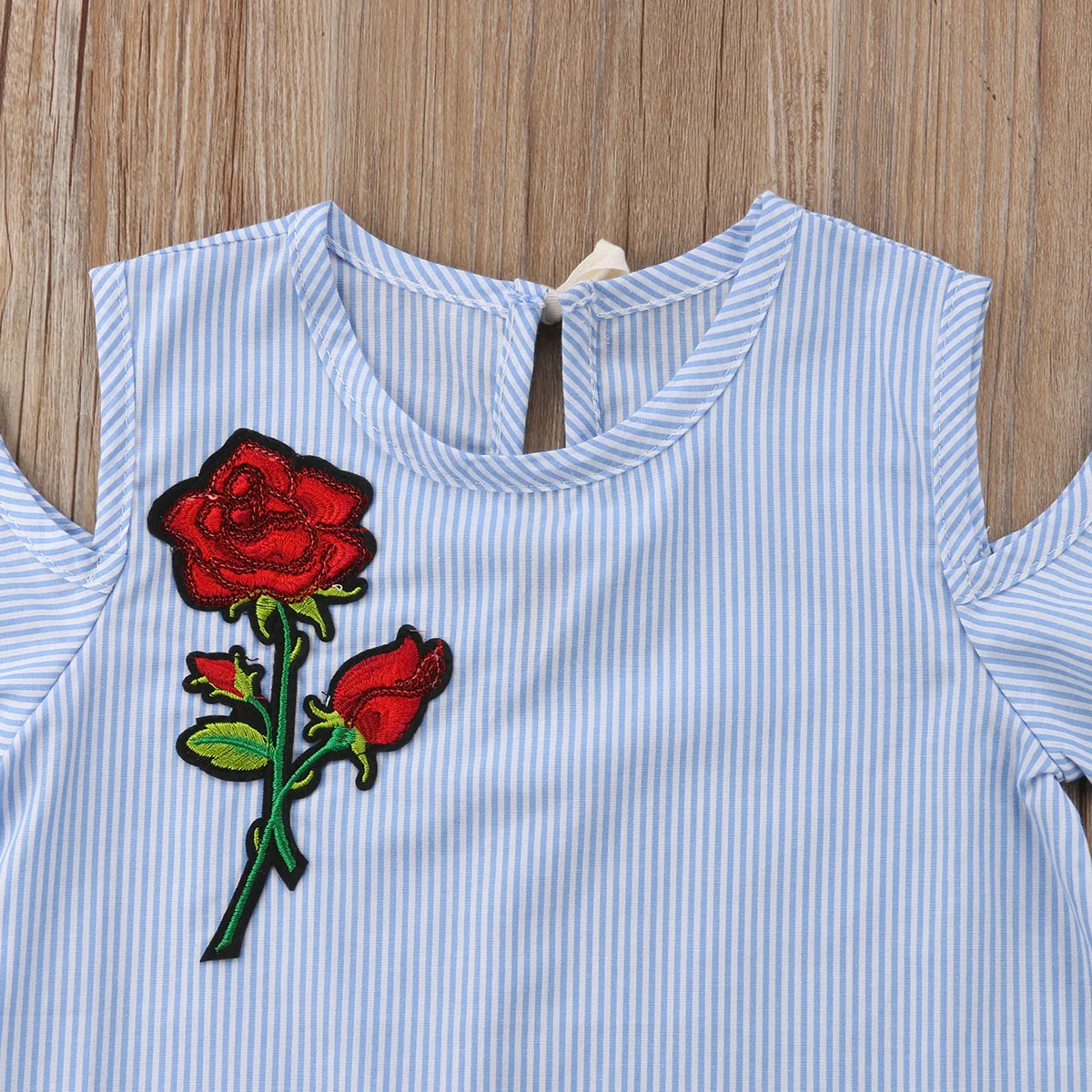 Child Kids Baby Girls Dress Off Shoulder Shortsleeve Striped Dresses Toddler Rose Embroidery Sundress Girl 6M-5T | Детская одежда и