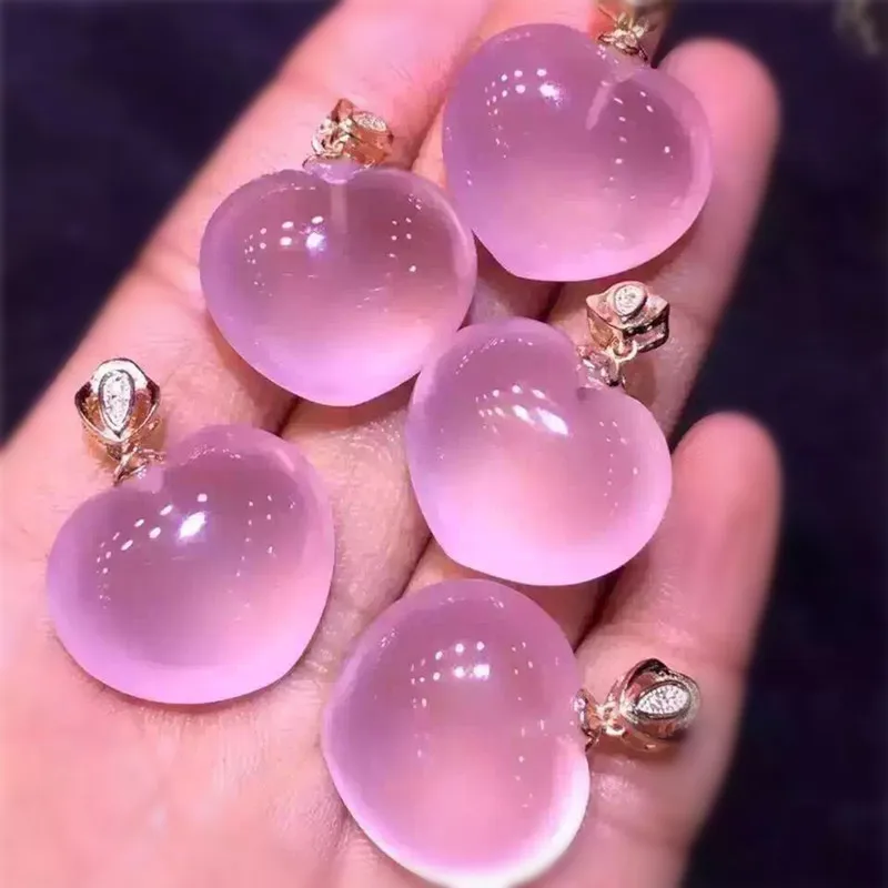 Оптовая продажа розовые подвески в форме сердца из натурального кристалла