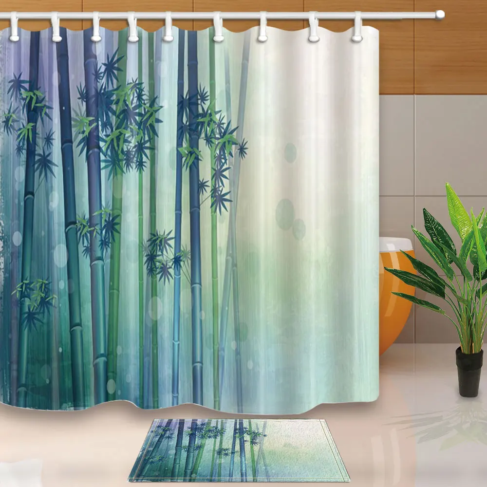 Bamboo Forest Shower Curtains High Quality Bath Screens Home Decoration Polyester Fabric Waterproof and Mildew Proof with Hooks | Дом и сад