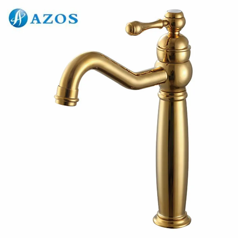 

AZOS Bathroom Basin Tap Brass Golden Color Single Hole Deck Mount Hot Cold Mixer Toilet Sink Faucet Furniture MPDKZ100