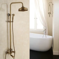 antique brass brushed finished copper color wall mount shower set dual handles hot and cold water shower system