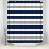 Designs Navy Blue Gray and White Kids Bathroom Fabric Bath Teen Stripe Shower Curtain