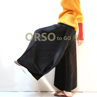 HOT SELLING Miyake Fashion fold pure color high waist width height pants legs IN STOCK