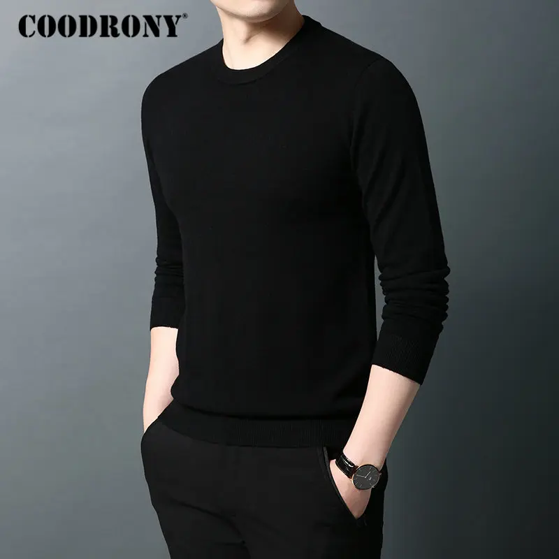 Бренд COODRONY, мужской свитер из чистой мериносовой шерсти, мужские свитера, Осень-зима, толстый теплый кашемировый пуловер, Мужской пуловер с круглым вырезом 93015