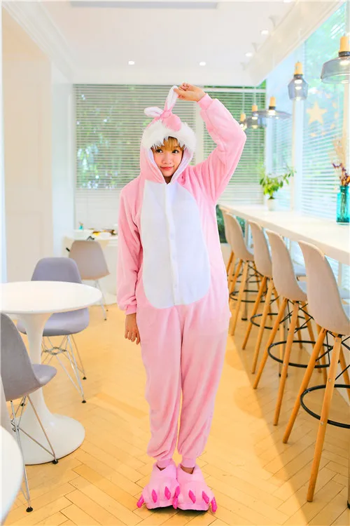 2018 зимние теплые женские пижамы с животными пары kawaii корова слон кролик обезьяна