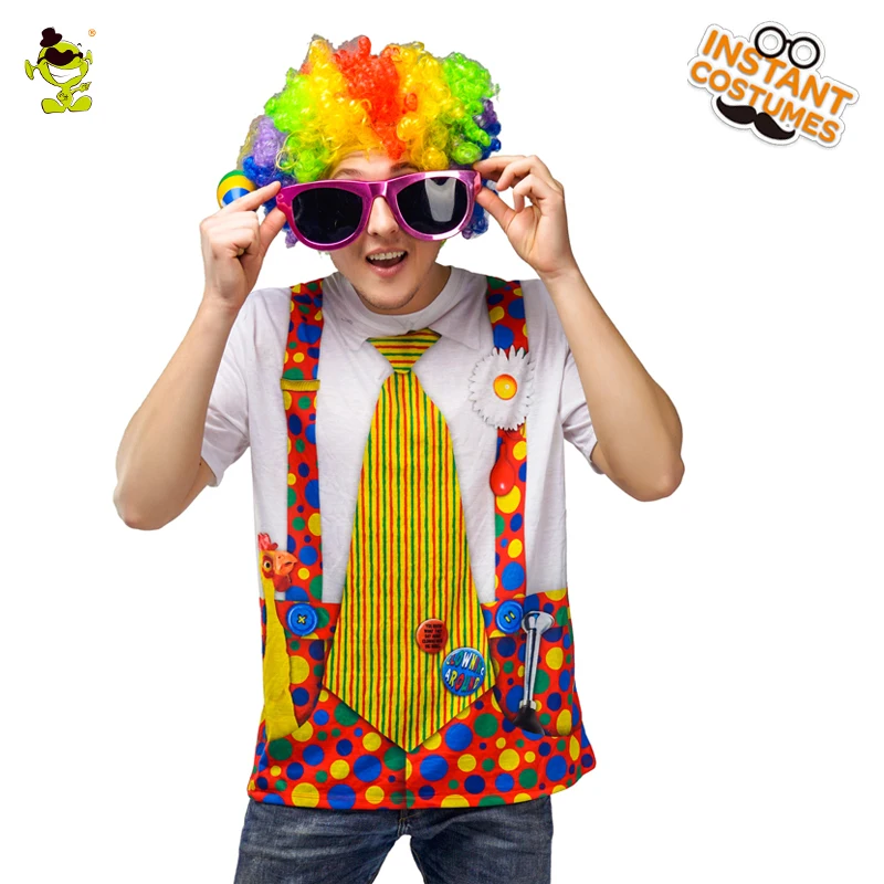 

Мужская цирковая 3D футболка Клоуна Костюм для косплея на Хэллоуин короткий топ с париком забавная футболка клоуна
