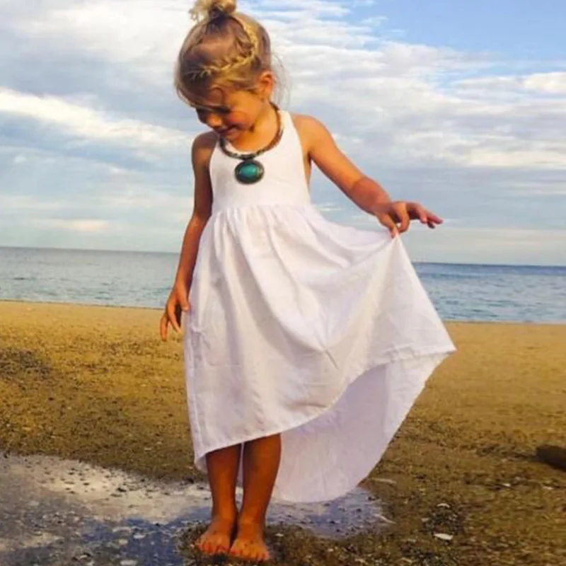 2019 Summer Children Girls Solid Sleeveless Irregual Asymmetrical Holiday Beach Dress Kids Backless Slip Dresses vestidos | Детская