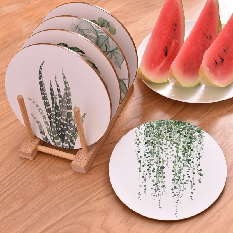 Круглый коврик для горшка с растительным животным принтом кухонного стола