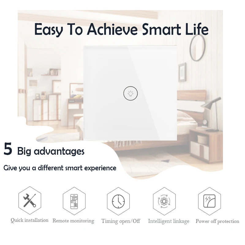 WIFI smart APP wireless remote control wall switch1gang1way crystal glass panel EU / UK for TUYA life Alexa Googl Home | Обустройство