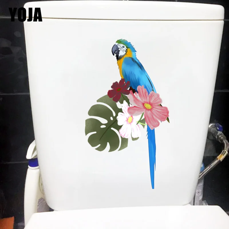 YOJA 12x21 3 см синий попугай Цветущая ветка креативная наклейка на унитаз