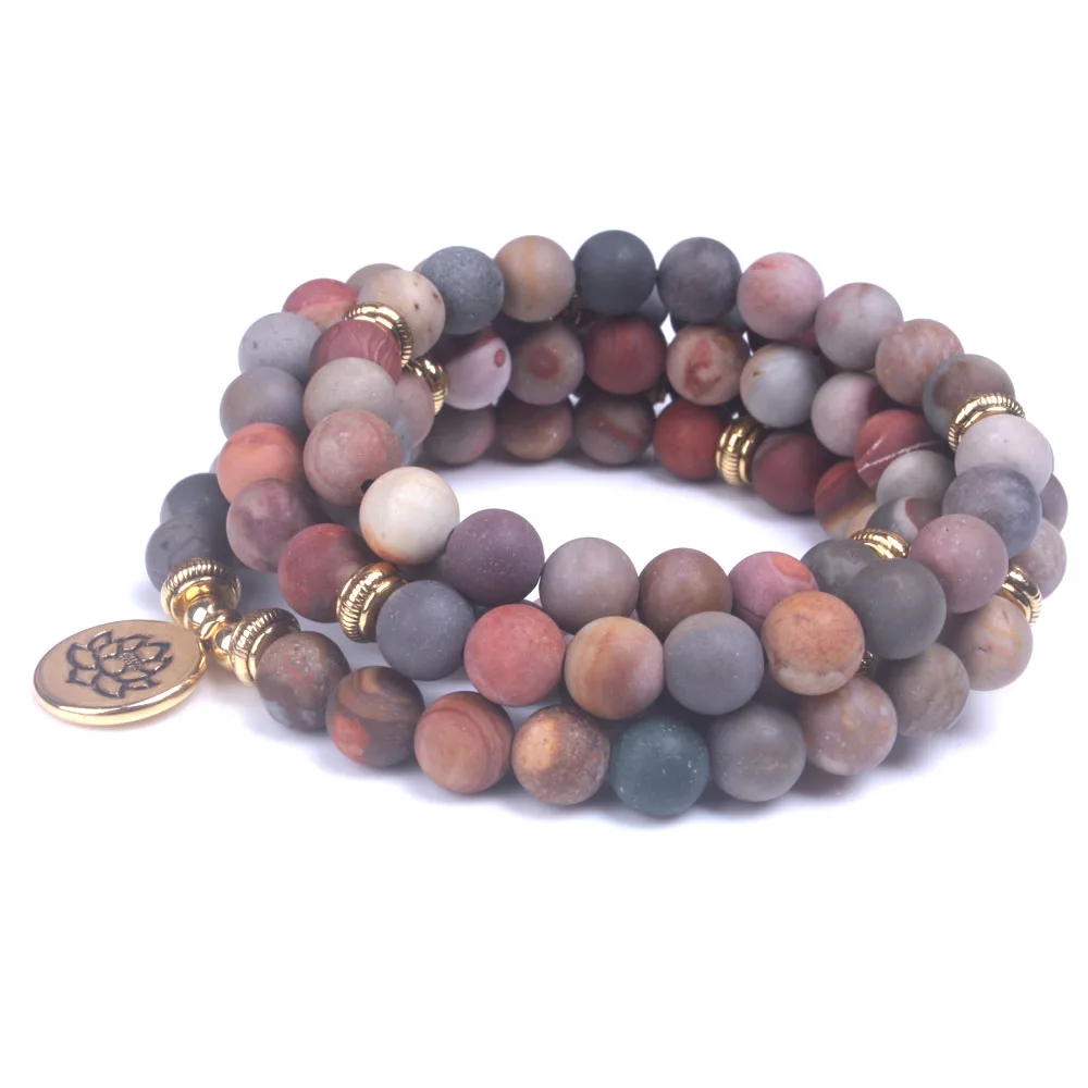 Модные женские браслеты матовый камень океана 108 бусин Strand браслет Yoga Jewelry Lotus OM