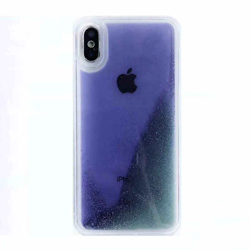 Purple Светящийся неоновый песок мобильный чехол, светится в темноте Жидкий блеск зыбучий песок чехол для телефона для iPhone XR XS max X 6 7 8 - Цвет: Purple