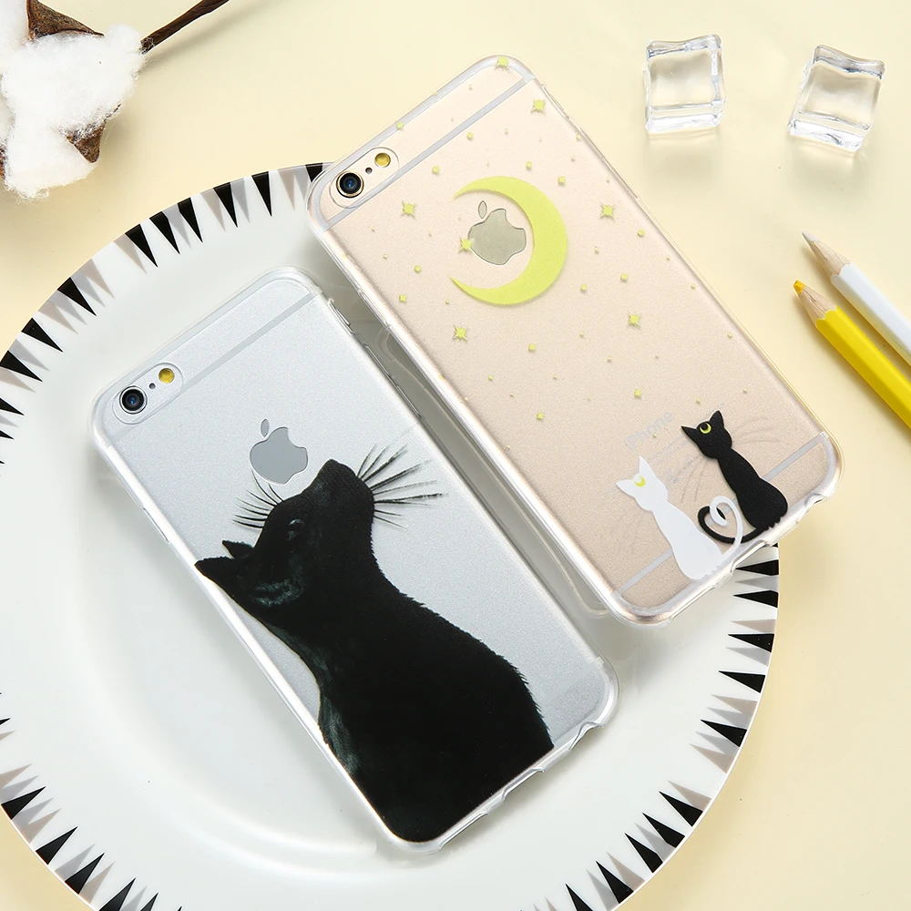 Kisscase Симпатичные узорчатые чехлы для iPhone 6S 6 7 8 Plus 5S 5 SE Обложка Clear Cartoon Cat TPU Phone Shell X