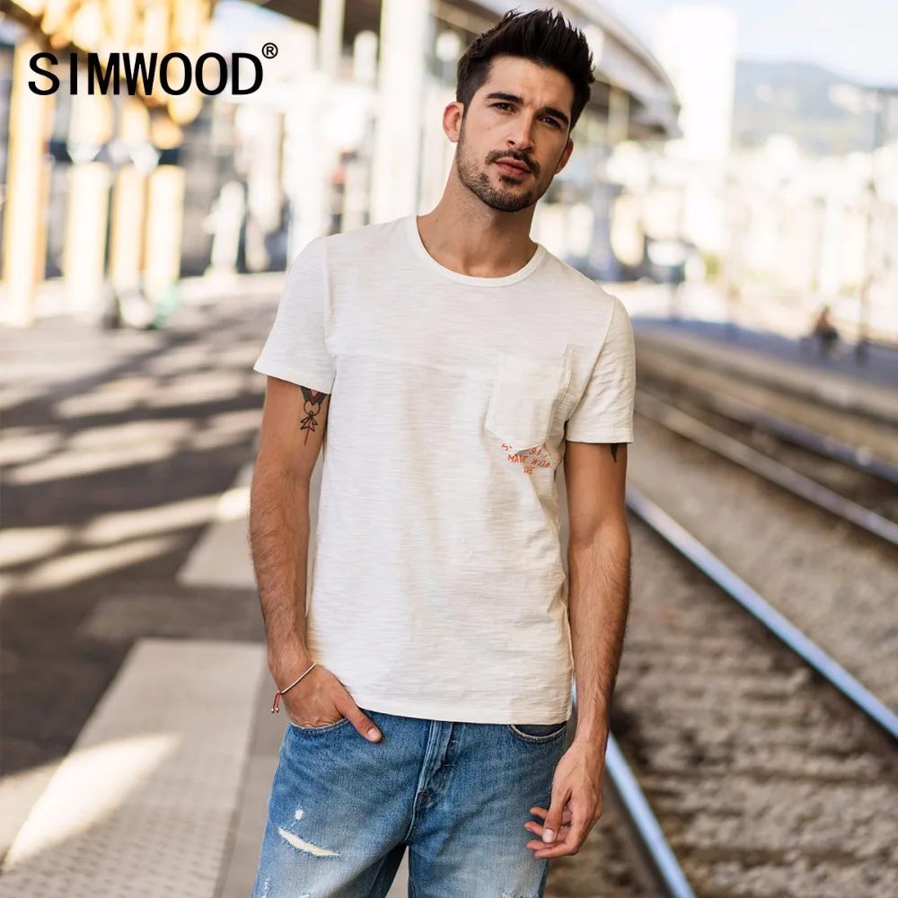 SIMWOOD 2019 Летние футболки Для мужчин Slim Fit О образным вырезом тонкий белый короткий