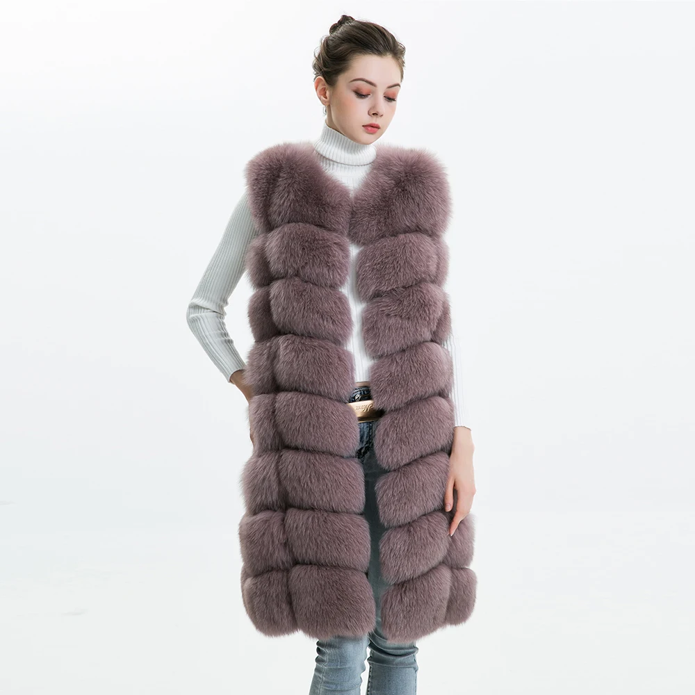 

Long Winter Real Fox Fur Vest Women Sleeveless Coat 2018 Outerwear Genuine Fur Waistcoat New Natural Fox Fur Gilet Women Vest