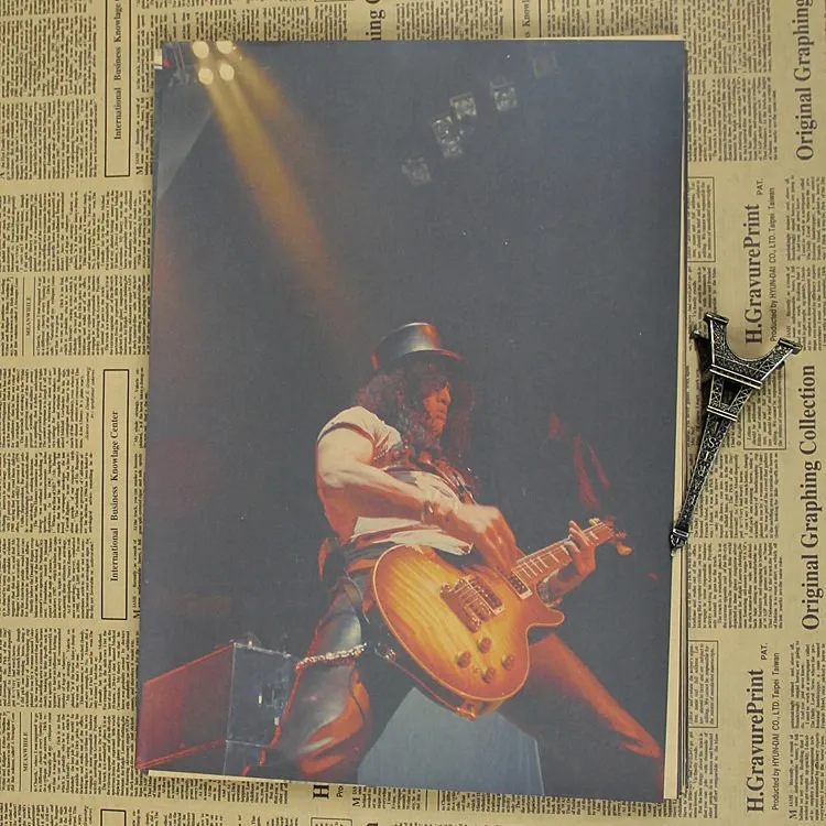 Guns N плакат с розами ВИНТАЖНЫЙ ПЛАКАТ Slash рок-гитарист живопись Мастер ретро плакат Поющая звезда Плакат домашний декор - Цвет: Цвет: желтый