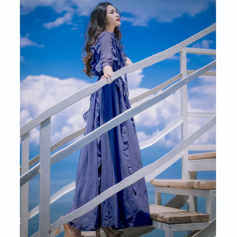 Tafforda 2017 женское платье макси весна и лето новинка лист лотоса маленький v