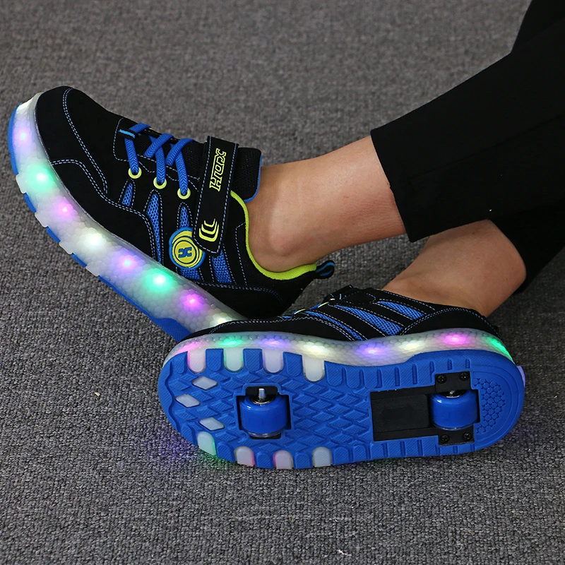 

Hot Sale Kids Boys Shoes with Two Wheels Children Shoes Glowing Sneakers Led Light up Kids Shoes For Boy Girl Shining Shoe Blue
