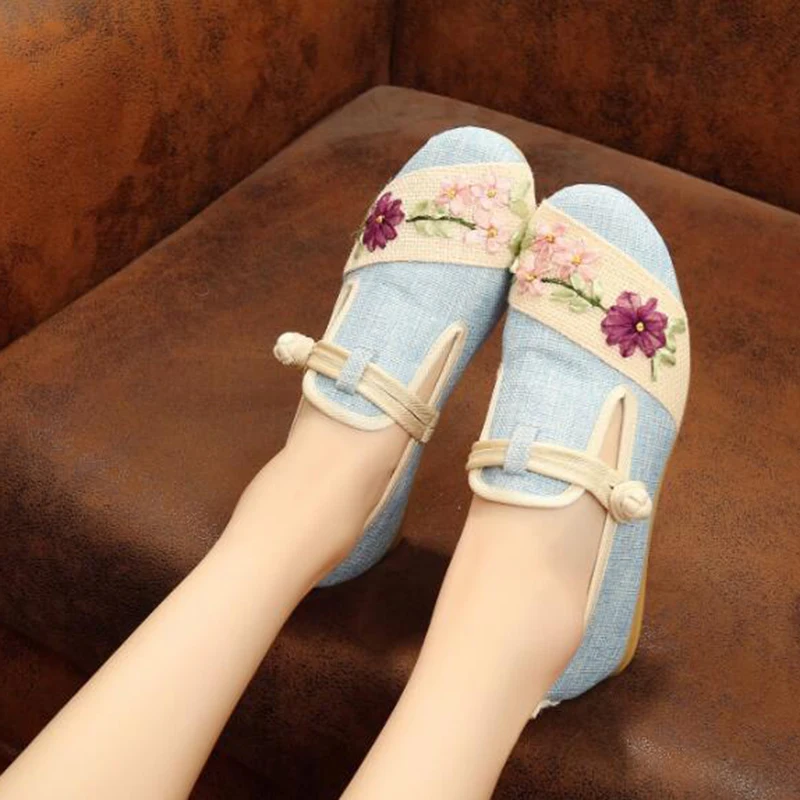 Модная женская обувь в национальном стиле дышащая удобная на плоской подошве