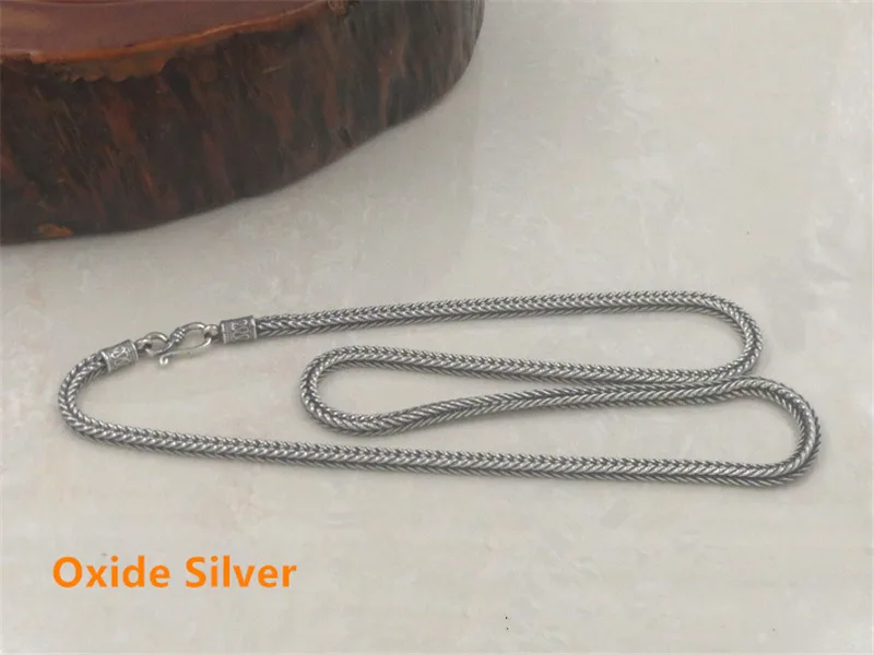 Solid Sterling Silver 925 Woven Chain Necklace Men 4mm Square Chunky Fashion Cool Thai Mens Jewelry Oxide | Украшения и