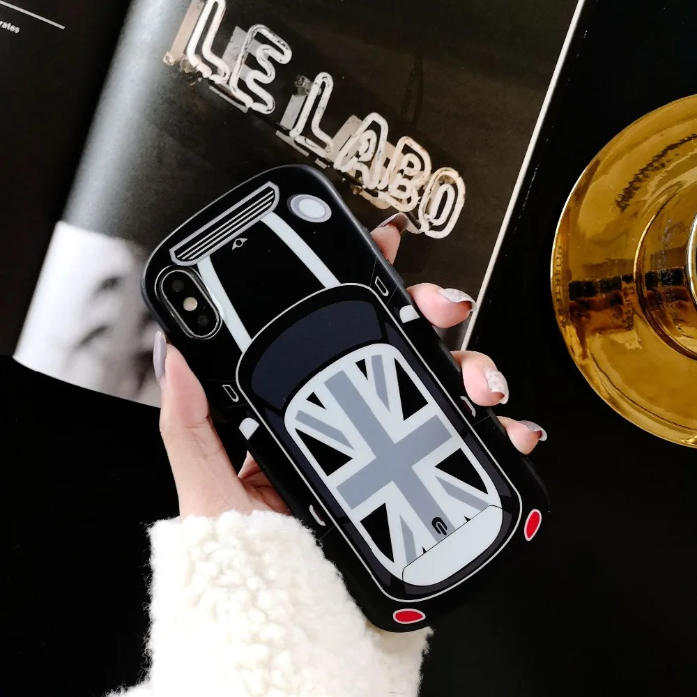 Luxury New Car Soft silicon Cover For iPhone XR XS Max X Cute UK National flag MINI phone Case 6 6S 7 8 Plus coque |
