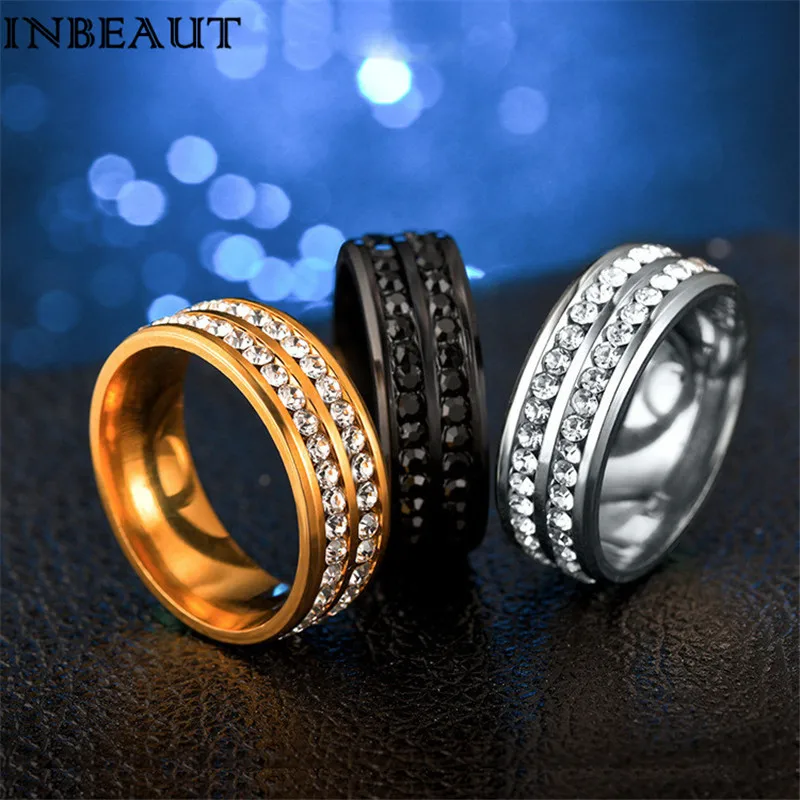 Роскошные круглые обручальные кольца INBEAUT с прозрачным фианитом полированные из
