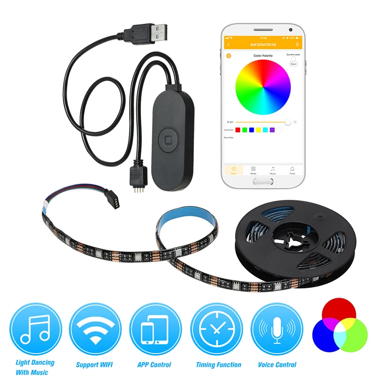 HKZZI USB Светодиодная лента wifi 5050 RGB красочный DC5V водонепроницаемый Совместимость с