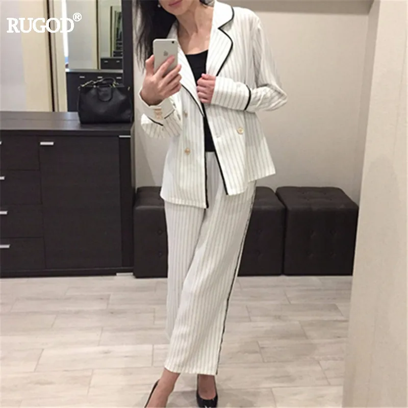 Женский Повседневный костюм Rugod пиджак в полоску и брюки до щиколотки комплект из