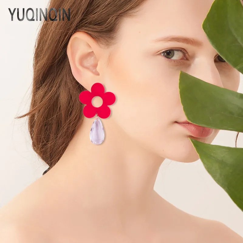 YUQINQIN модные свисающие серьги для женщин 2018 акриловый массивный цветок смола
