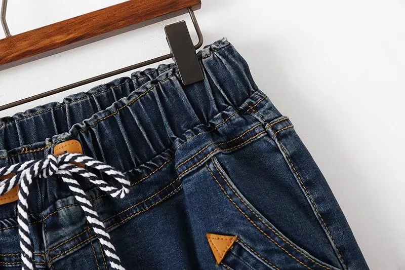 Большие размеры 5XL, женские джинсы, новинка, Осень-зима, эластичная талия, джинсовые брюки, большой размер, свободные, женские, вареные, шаровары, 1987