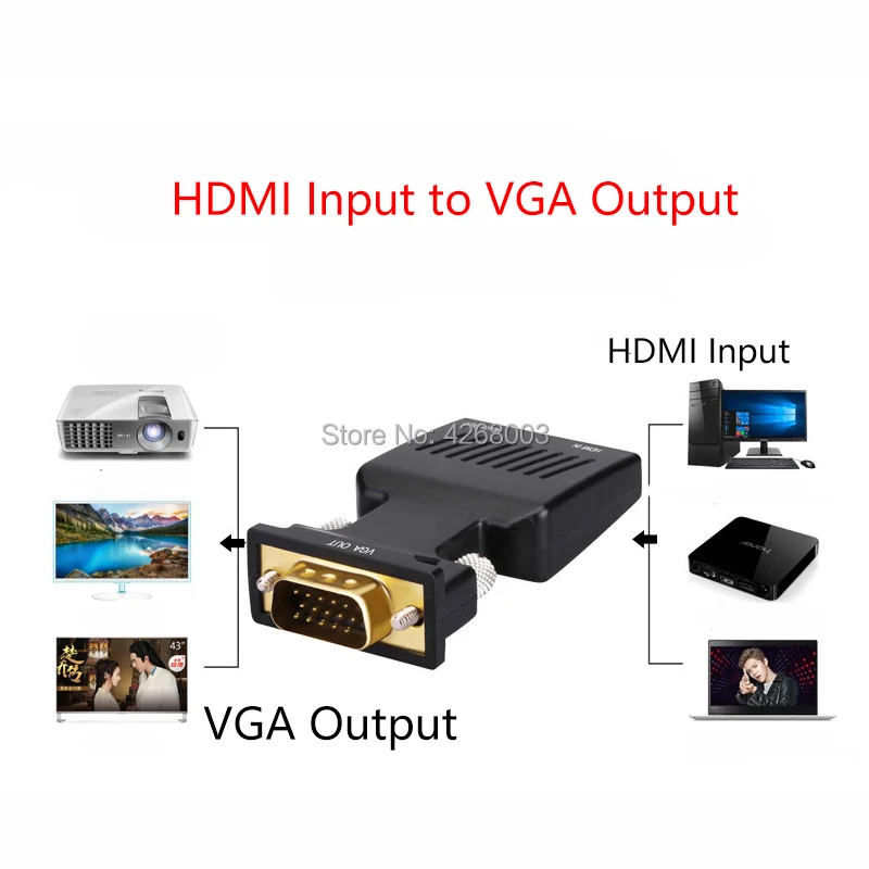 HDMI Женский к VGA Мужской Аудио кабель видео конвертер адаптер hdmi vga с золотом 1080 P