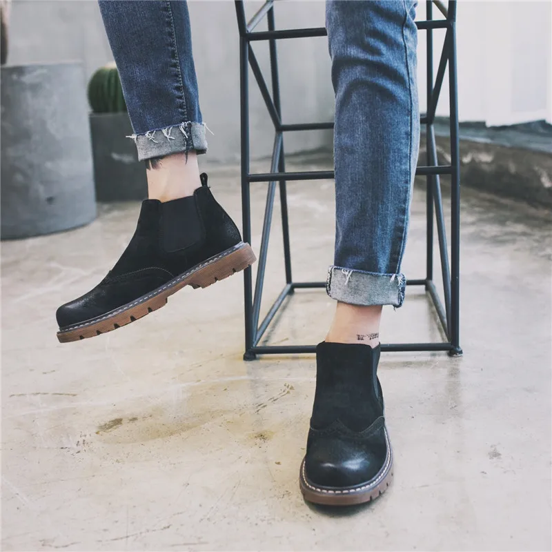 Ботинки Челси мужские с круглым носком модные повседневные винтажные