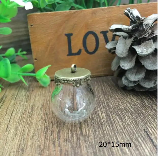 50sets 20*15mm glass globe crown base set vial pendant wishing bottle dome cover necklace charms jewelry findings | Украшения и