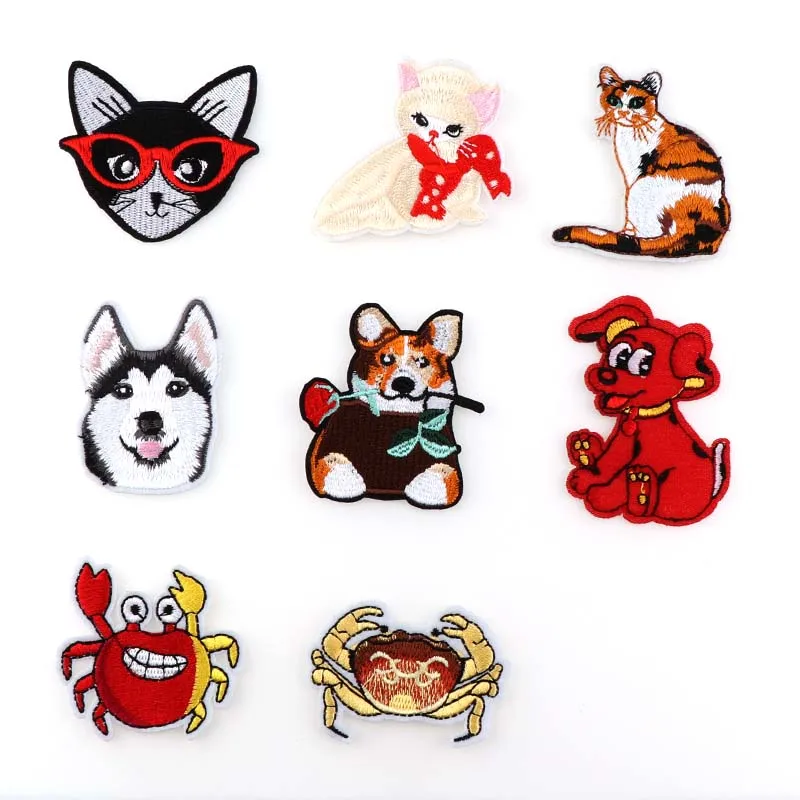 1 шт. милый краб собака кошка животное железные нашивки вышитый патч мотив