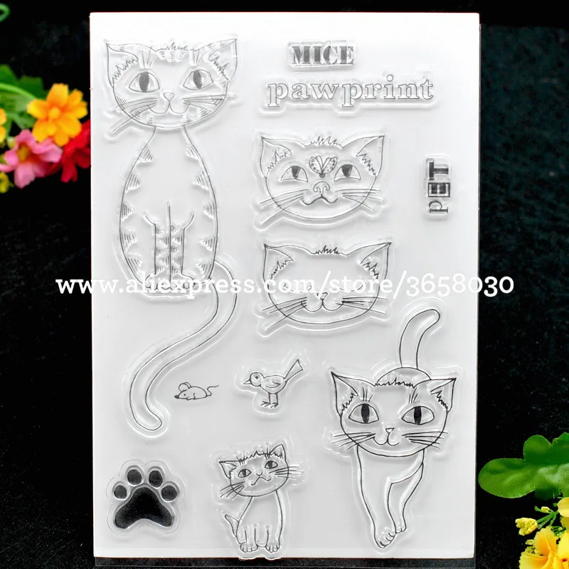 Кошки домашние животные pawprint альбом для скрапбукинга DIY фотокарточки резиновая