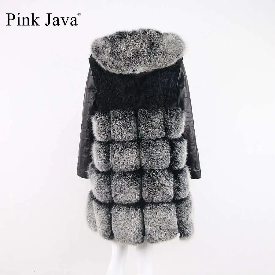 Pink Java QC8095 FREE SHIPPING natural fox fur long coat real vest with Detachable sheep leather sleeve hood | Женская одежда