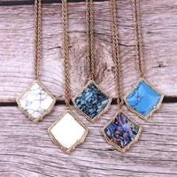 zwpon fashion faceted real quatrefoil natural stone long pendant necklaces women brand ks square abalone shell stone necklace