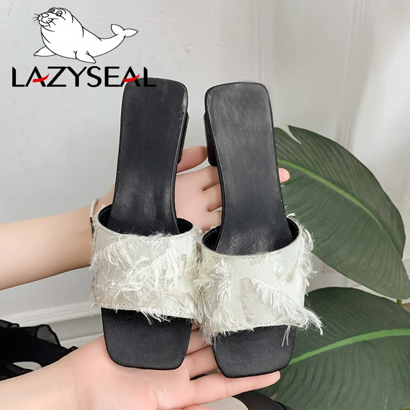 LazySeal; женские шлепанцы на высоком каблуке со стразами; летние женские Босоножки на каблуке с открытым носком; женская обувь с металлической пряжкой