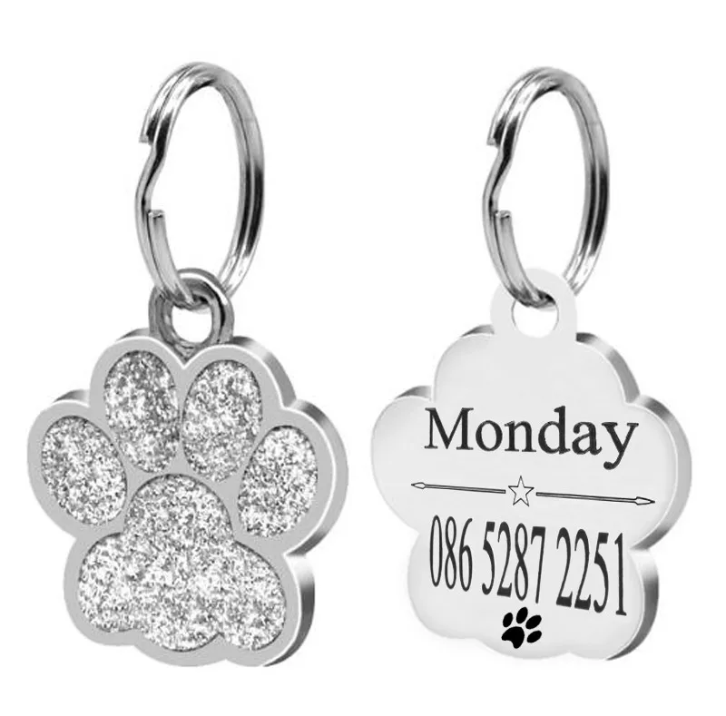 Блестящая Светоотражающая лапа дизайн собака ID бирка бесплатно Выгравированная