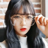 2018 rushed gafas same eyeglasses street shot big frame face to show thin glasses female vintage metal round flat lens glasses