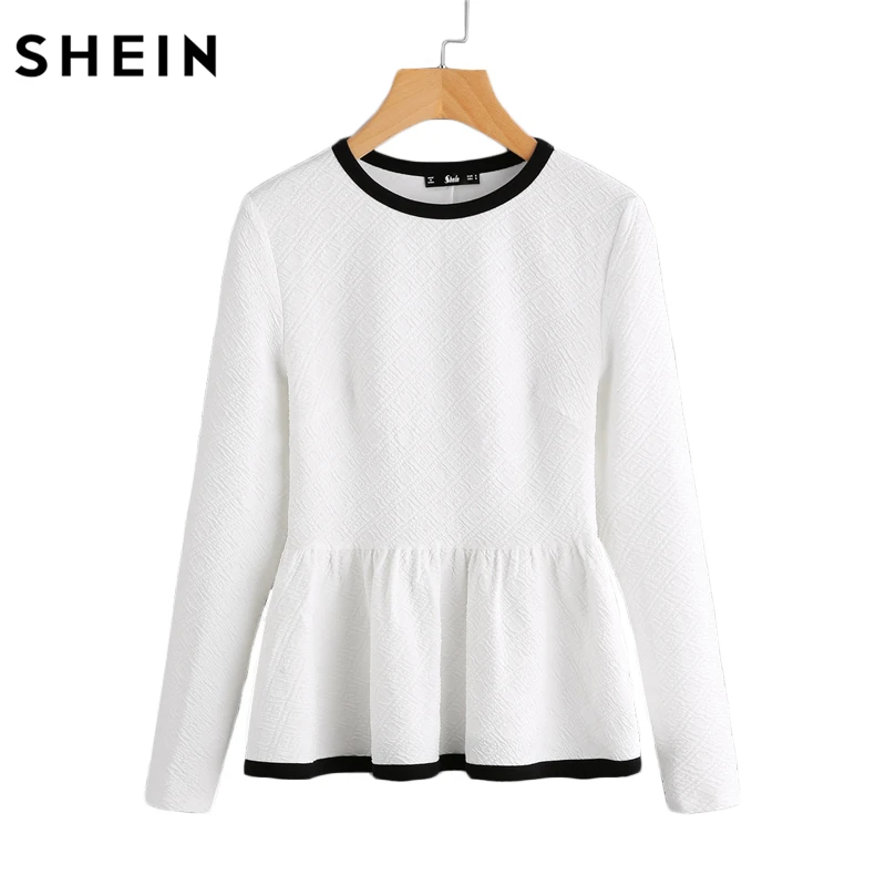 SHEIN Контрастный Модный Топ Женская Весенняя Элегантная Блузка С Длинными Рукавами И Оборками