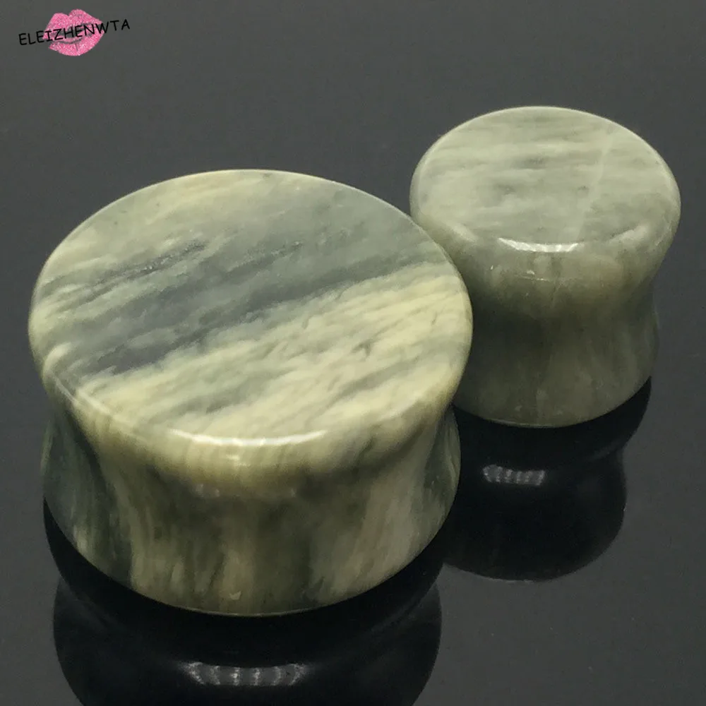 2pcs Stone Ear Expanders Organic Green Amazonite Plugs Saddle Flared Flesh Tunnels Earring Expander Gauges Women BodyJewelry | Украшения и